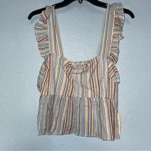 Liberty love crop top women’s size XL strips sleeveless ruffles pullover blouse - Picture 2 of 11